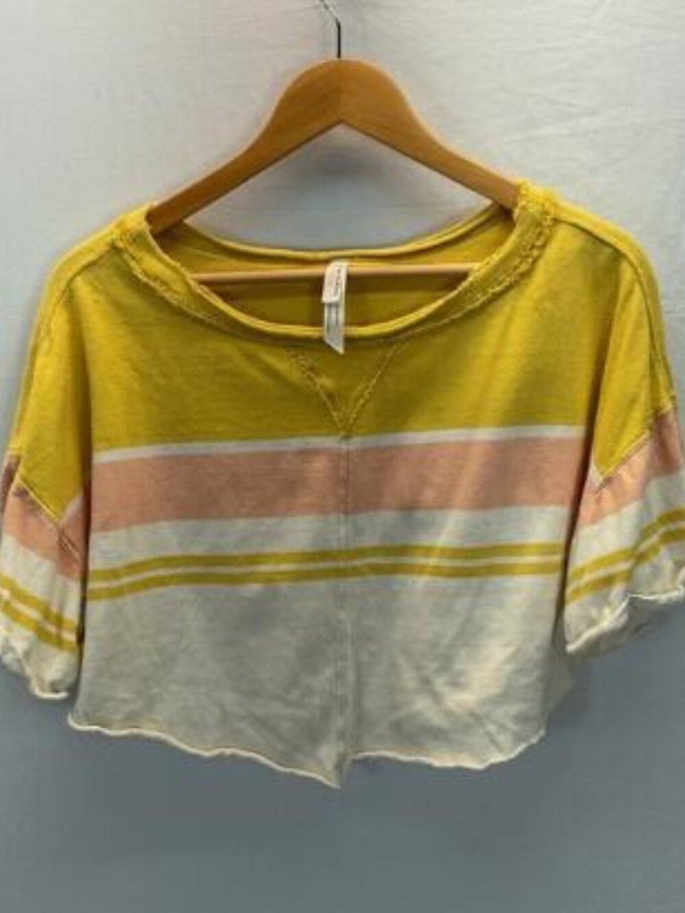 Free‎ People Movement FP Sweatshirt Women S Striped Cropped Raw Hem Boxy Casual